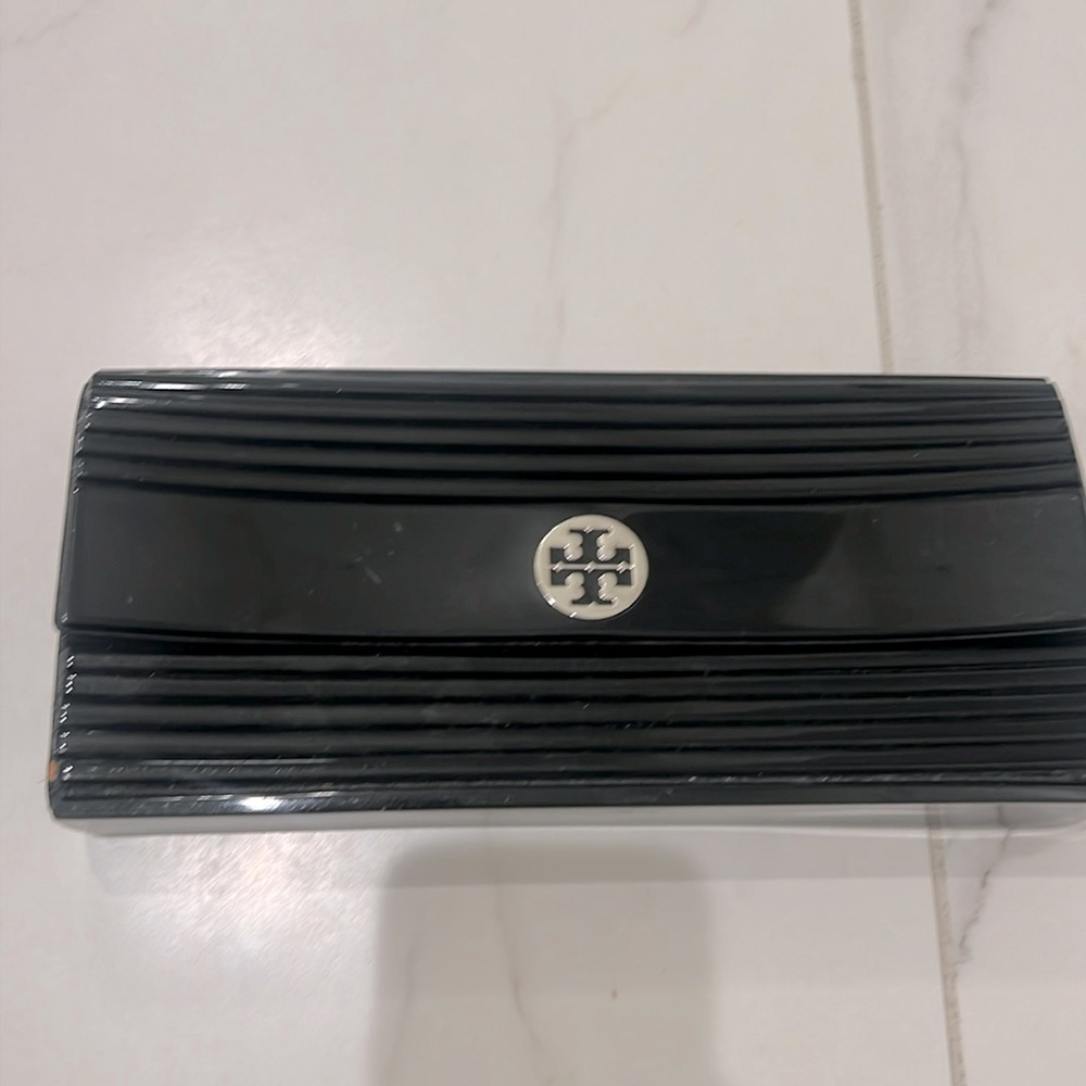 Tory Burch black clutch shiny acrylic